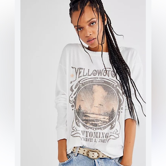 Free People Tops - FREE PEOPLE Girl Dangerous White Yellowstone Tour Graphic Long Sleeve Tee Small